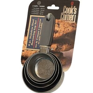 Cook's Corner Measuring Cup Set Stainless Steel Gray 4pc‎ Baking Kitchen New